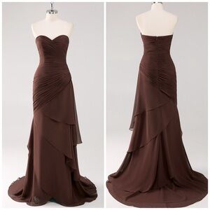 Elegant Brown Strapless Prom Dress